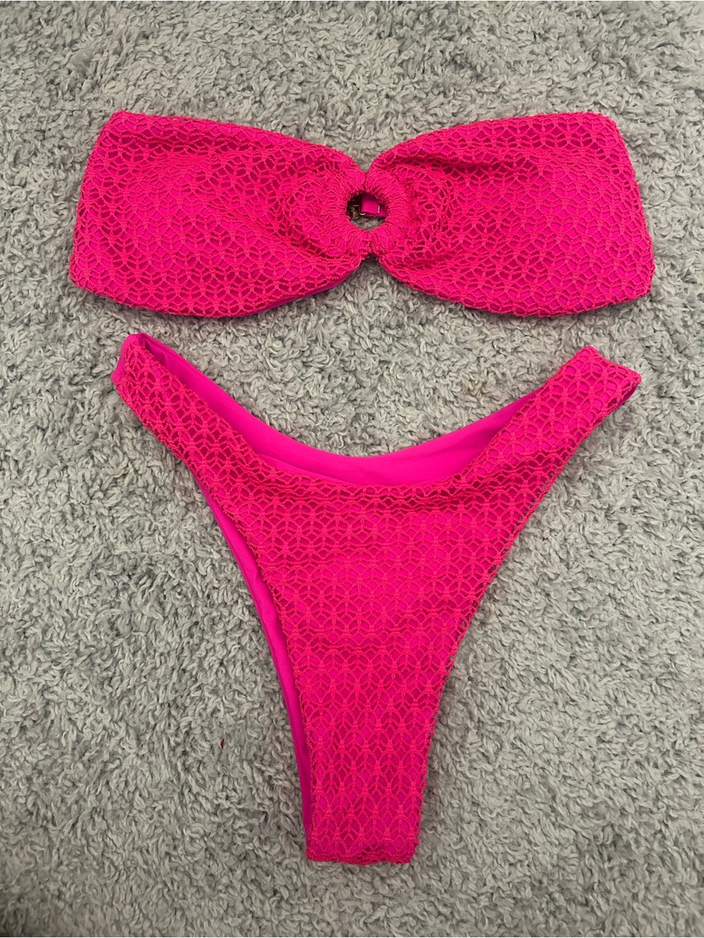 Hot pink strapless bikini